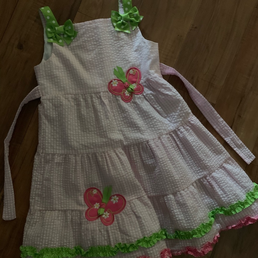 Adorable Pink and White Girls Summer Dress